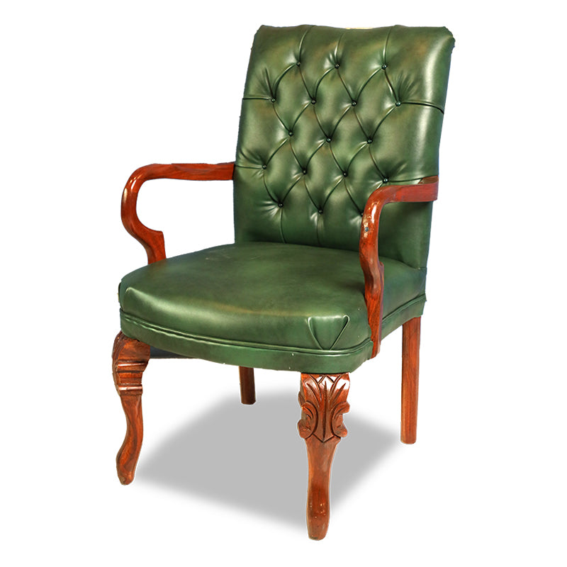 Vintage Royal Green Leather Accent Chair